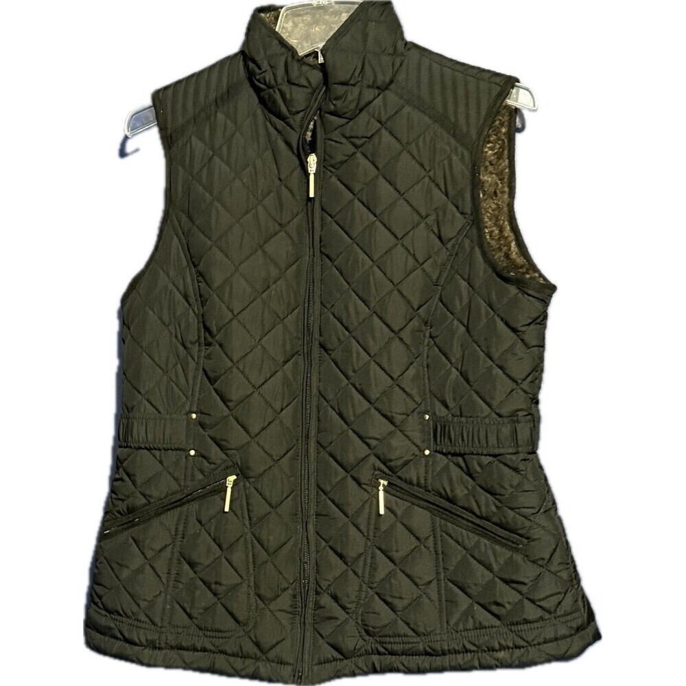 Weatherproof puffer vest minky lined size small women Black